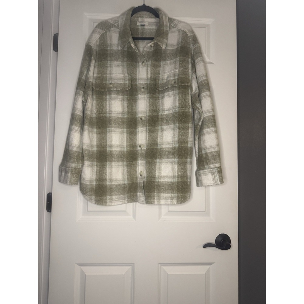 American Eagle Plaid Fleece And Love Shacket Green White Xl